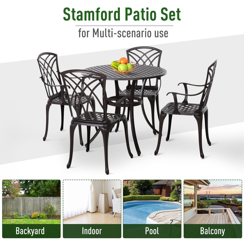 Outsunny Patio Cast Aluminium 5 PCS Dining Table & 4 Chairs Set Outdoor Garden Furniture