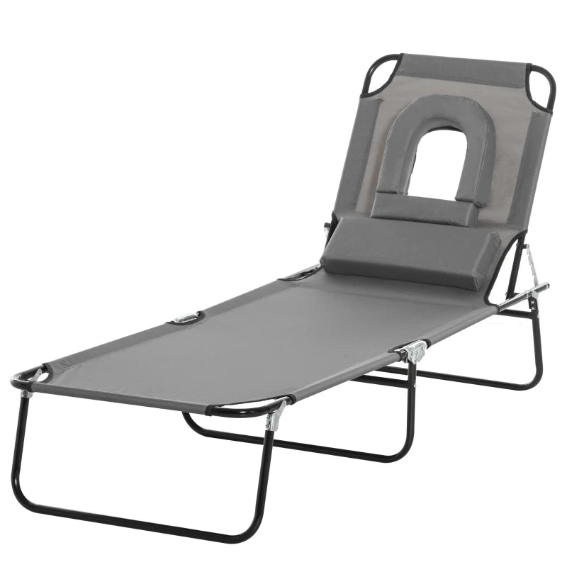 Outsunny Sun Lounger With Pillow - Grey