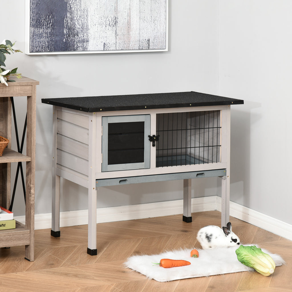 Pawhut Rabbit Hutch Grey, Blue and Black