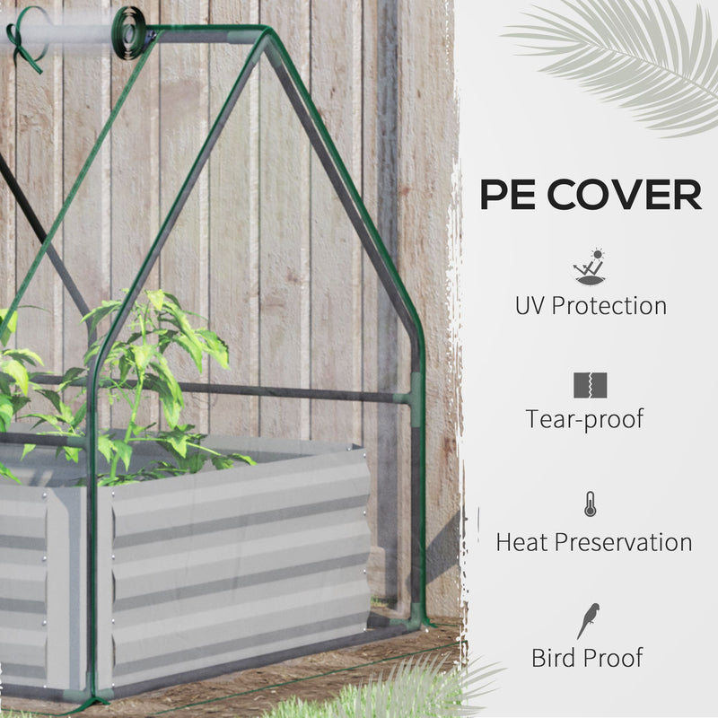 Outsunny Raised Garden Bed with Greenhouse, Steel Planter Box with Plastic Cover