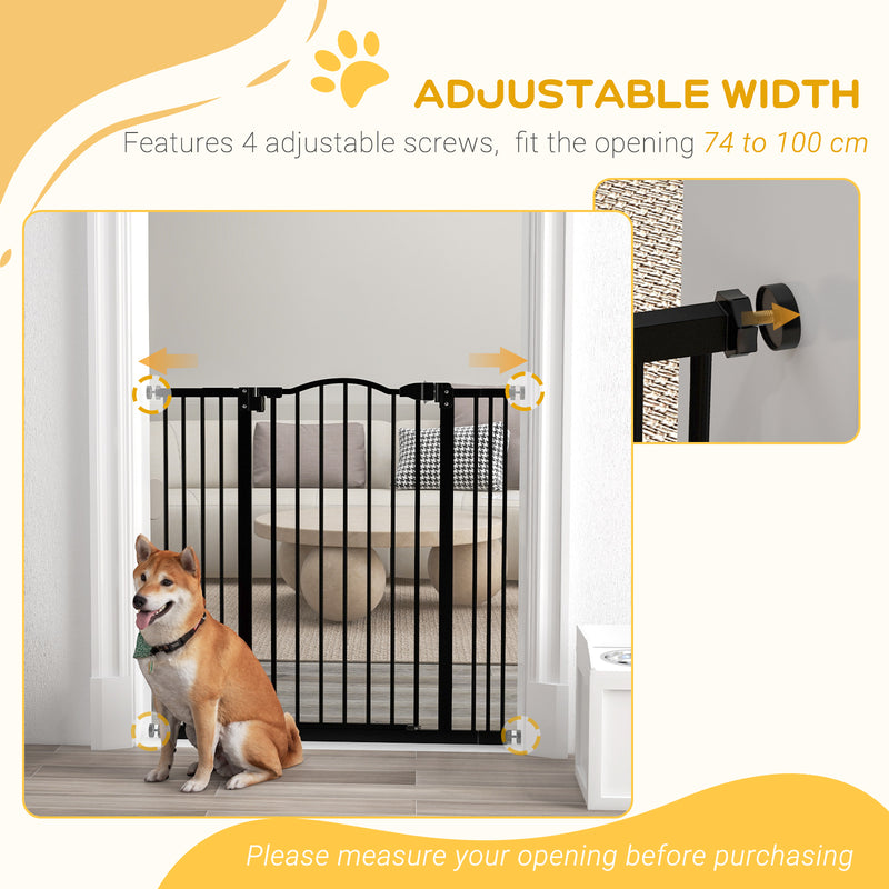 PawHut 74-100cm Adjustable Metal Pet Gate Safety Barrier w/Auto-Close Door Black