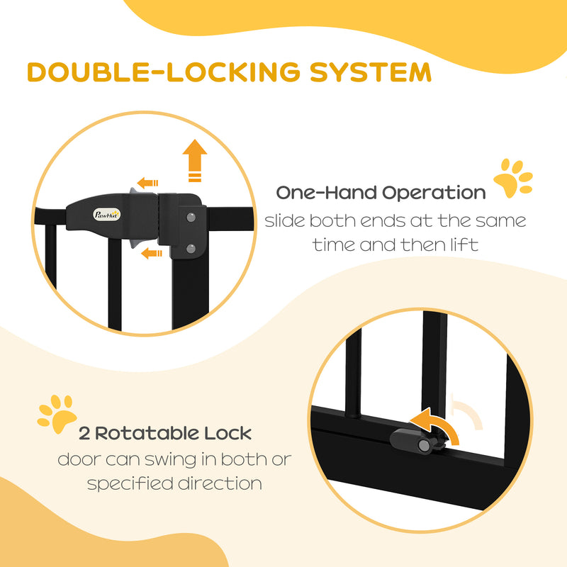 PawHut 74-100cm Adjustable Metal Pet Gate Safety Barrier w/Auto-Close Door Black