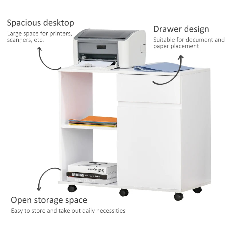 HOMCOM Printer Stand with Open Storage Shelves White
