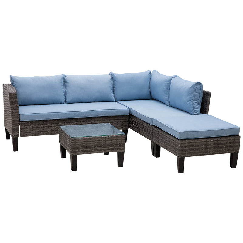 Outsunny 4 PCs Rattan Wicker Set 2 Cushioned Double Sofa Footstool Cof
