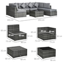 Outsunny 8 Pieces Patio Rattan Sofa Set Garden Furniture Set for Outdoor Grey
