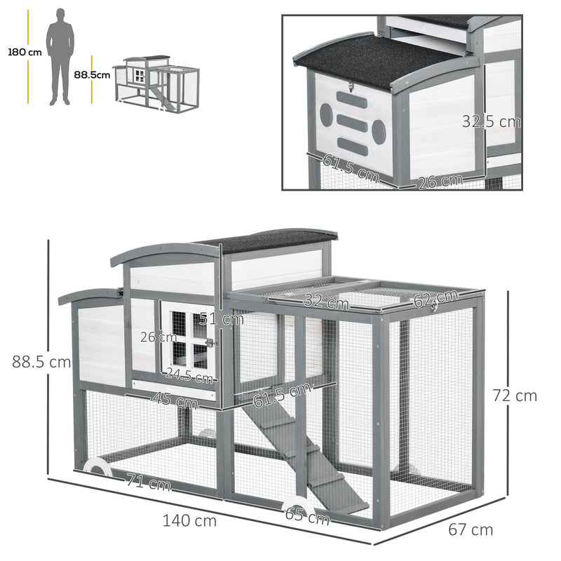 PawHut Deluxe Chicken Coop 140 x 67 x 88.5cm