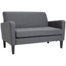 HOMCOM Linen Modern-Curved 2-Seat Sofa Loveseat w/ Thick Cushion Wood Legs Grey