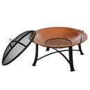 Outsunny Firepit Outdoor Patio Heater w/Spark Screen Cover, Log Grate, Poker