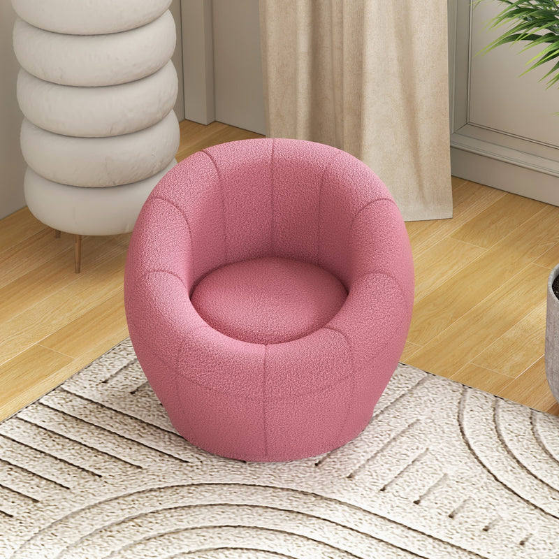 HOMCOM Modern Round Boucle Armchair Accent Chair for Living Room Bedroom Pink