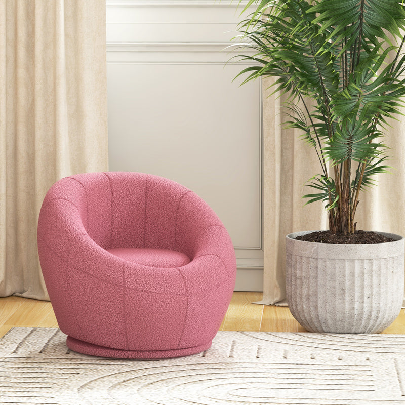 HOMCOM Modern Round Boucle Armchair Accent Chair for Living Room Bedroom Pink