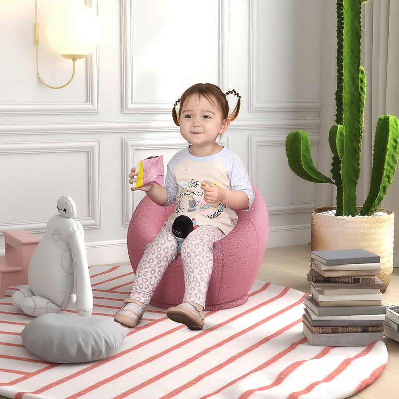 HOMCOM Modern Round Boucle Armchair Accent Chair for Living Room Bedroom Pink