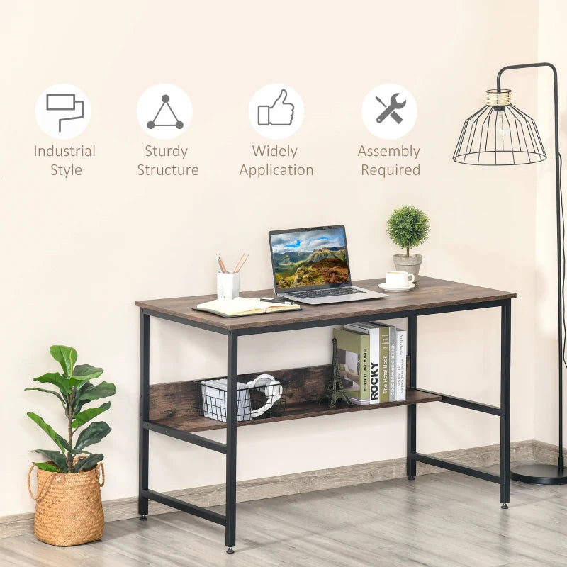 HOMCOM Computer Desk with Shelves - Brown