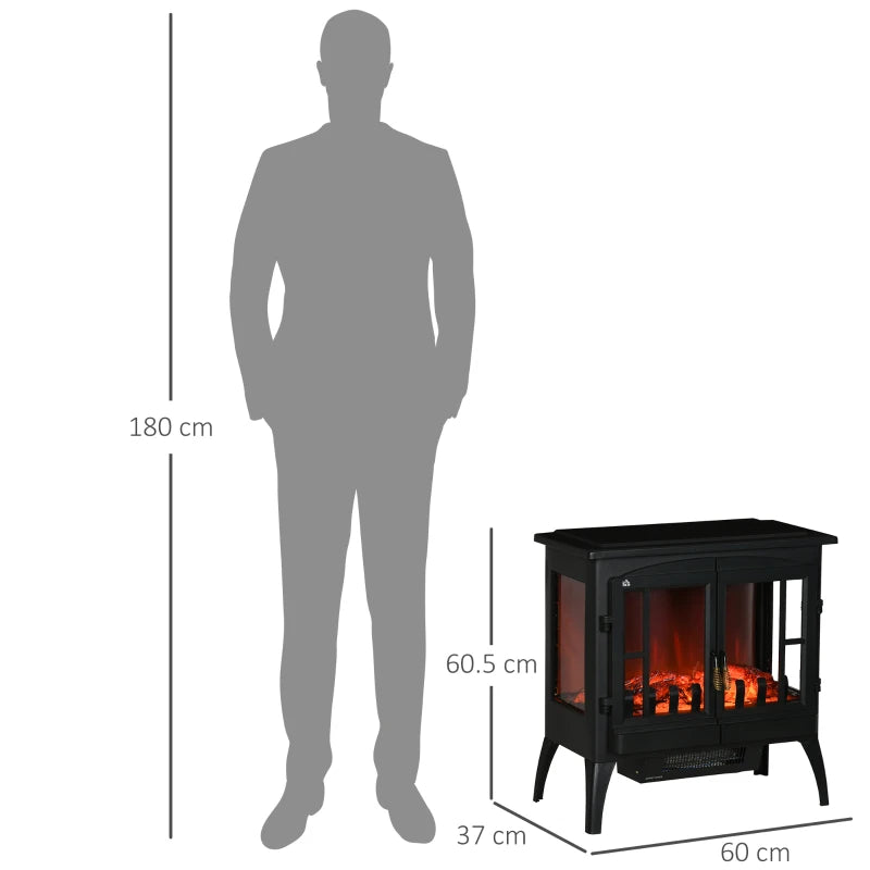 HOMCOM Electric Fireplace Heater with LED Flame Effect - Black