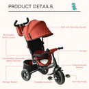 HOMCOM Baby Ride on Tricycle W/Canopy-Red