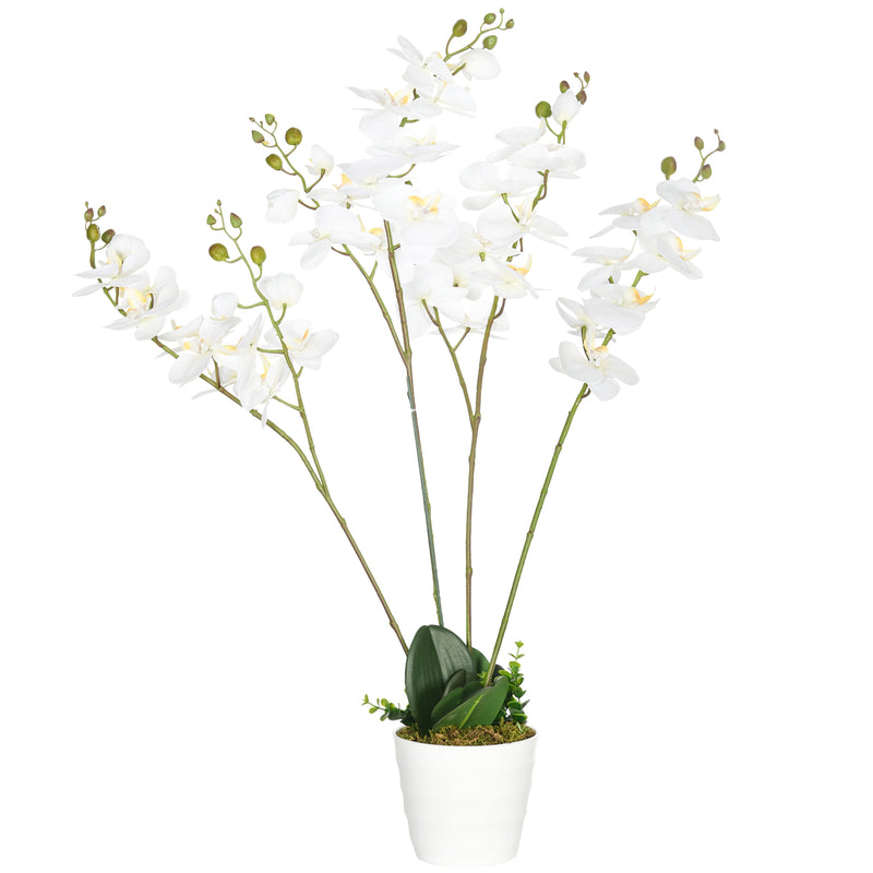 HOMCOM Artificial fake faux Flowers Potted White Orchid Plant Home Décor