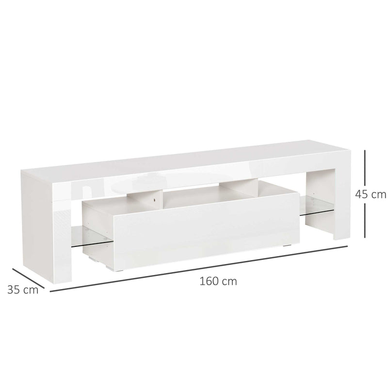 HOMCOM High Gloss Futuristic TV Stand, with LED Lights - White