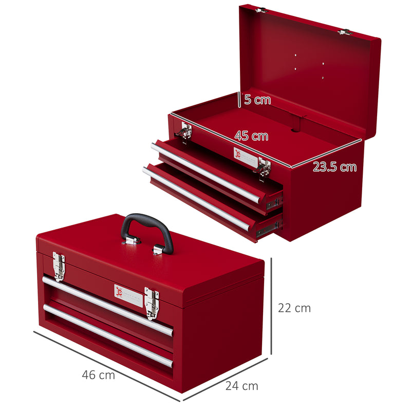 DURHAND Lockable 2 Drawer Tool Chest With Ball Bearing Slide Drawers Red