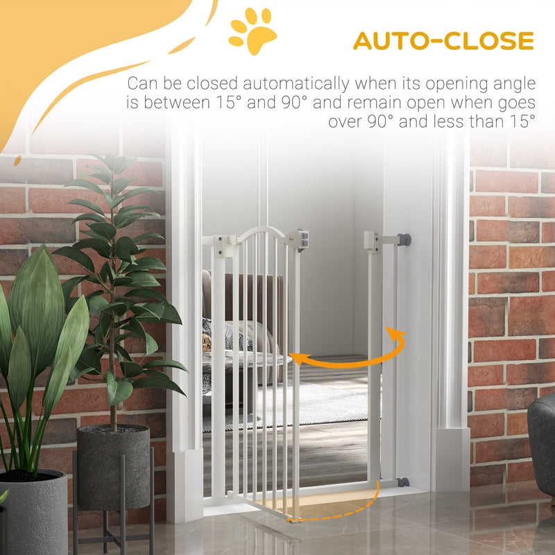 PawHut 74-80cm Adjustable Metal Pet Gate Safety Barrier w/ Auto-Close White