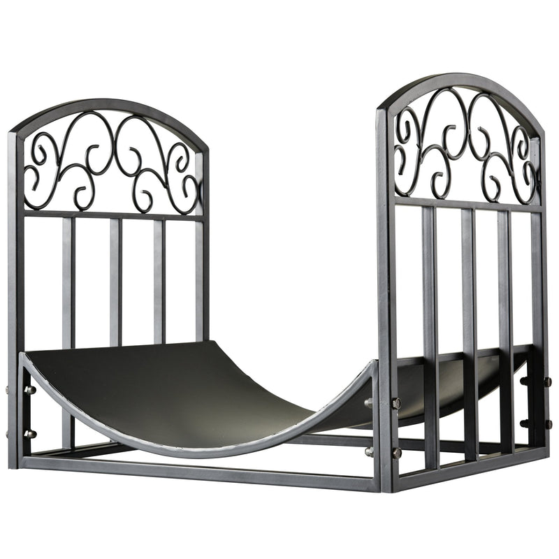 Outsunny Fire Wood Rack Black Iron 40H x 45W x 35Dcm