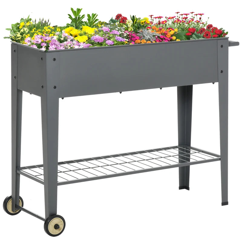 Outsunny Raised Garden Bed with Wheels and Bottom Shelf Outdoor 104 x 39 x 80cm