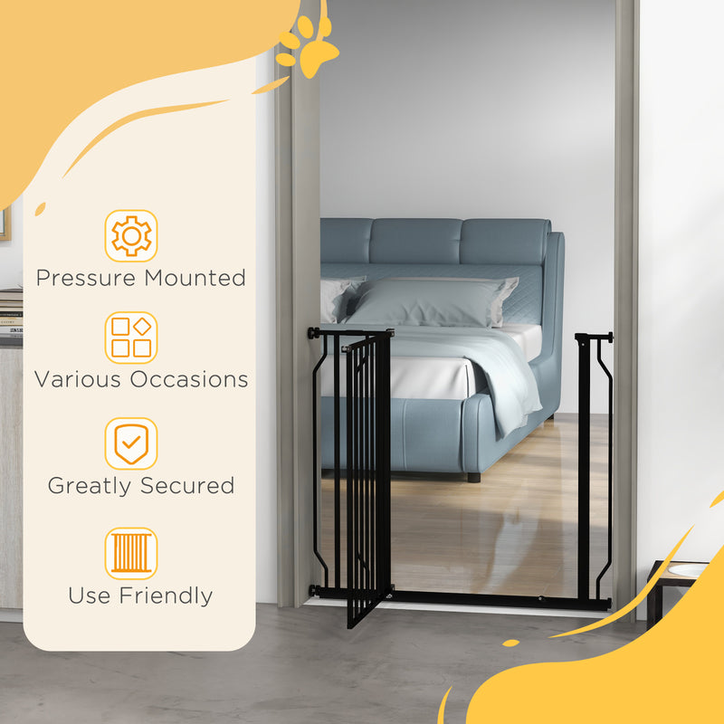 PawHut Dog Gate Wide Stair Gate w/ Door Pressure Fit, 75-95W cm, Black