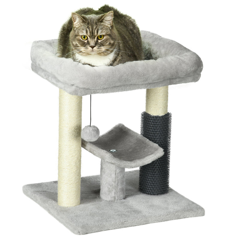 PawHut Small Cat Tree Tower w/ Scratching Posts, Bed, Perch, Self Groomer, Toy