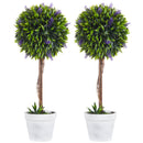 HOMCOM Set of 2 Potted Artificial Plants Ball Tree with Lavender Flowers, 60cm