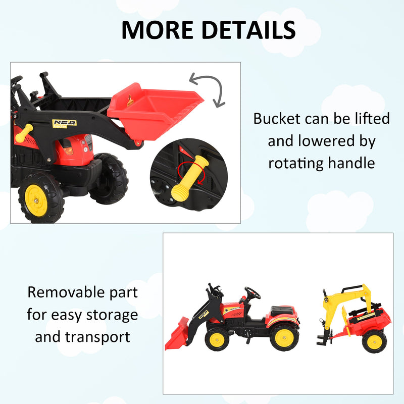Kids Controllable Excavator with Trailer - Red/Yellow