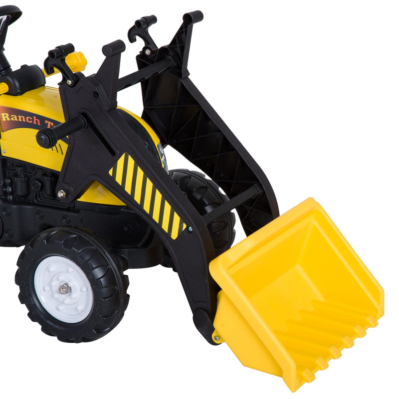 HOMCOM Kids Excavator with Pedals and Trailer - Yellow