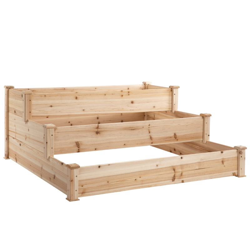 Outsunny Wooden Raised Bed 3-Tier Planter Kit Elevated Box Outdoor Stand