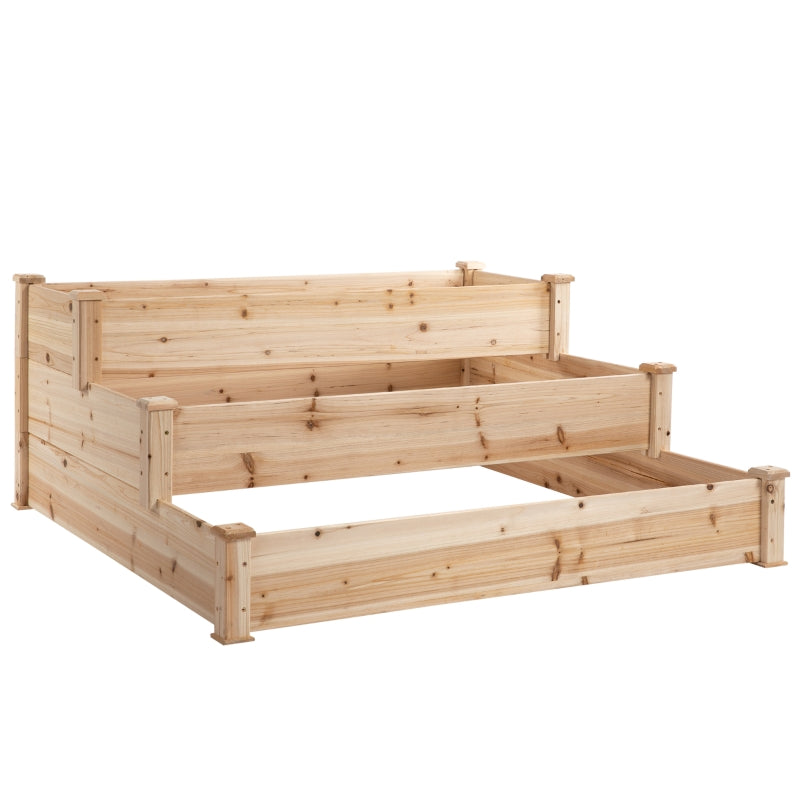 Outsunny Wooden Raised Bed 3-Tier Planter Kit Elevated Box Outdoor Stand