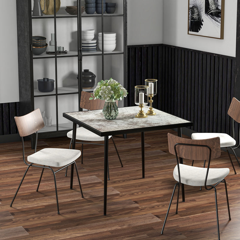 Outsunny Outdoor Dining Table for 4 with Marble Effect Tempered Glass Top Grey