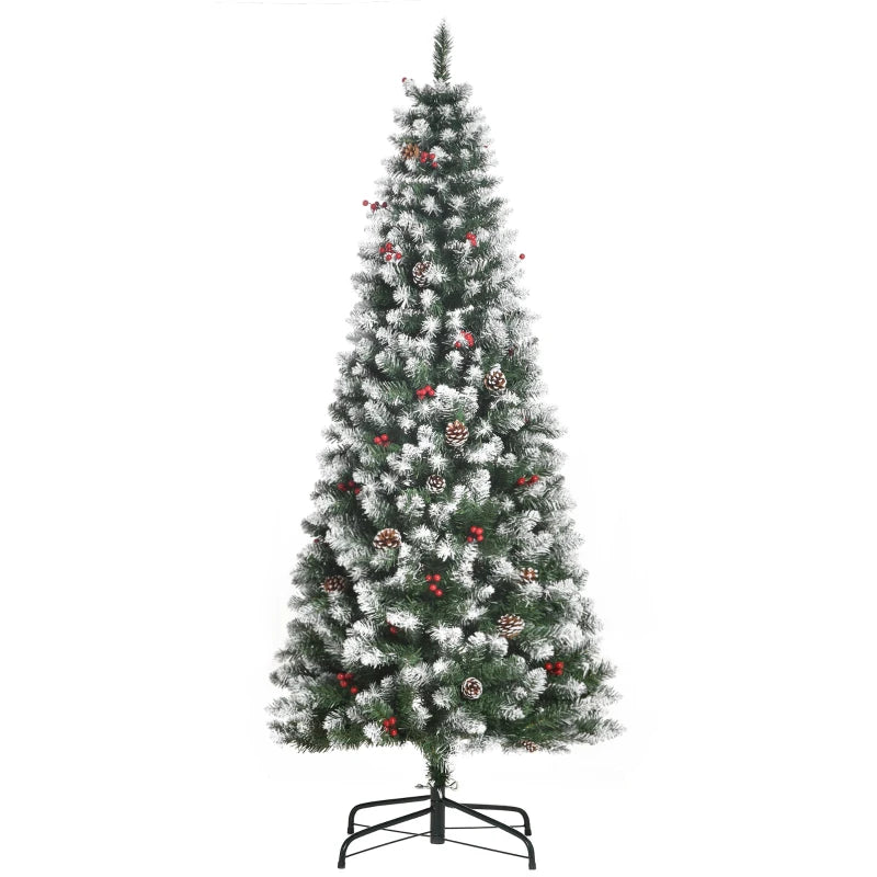 HOMCOM Christmas Tree Slim 6' with Pinecones and Berries