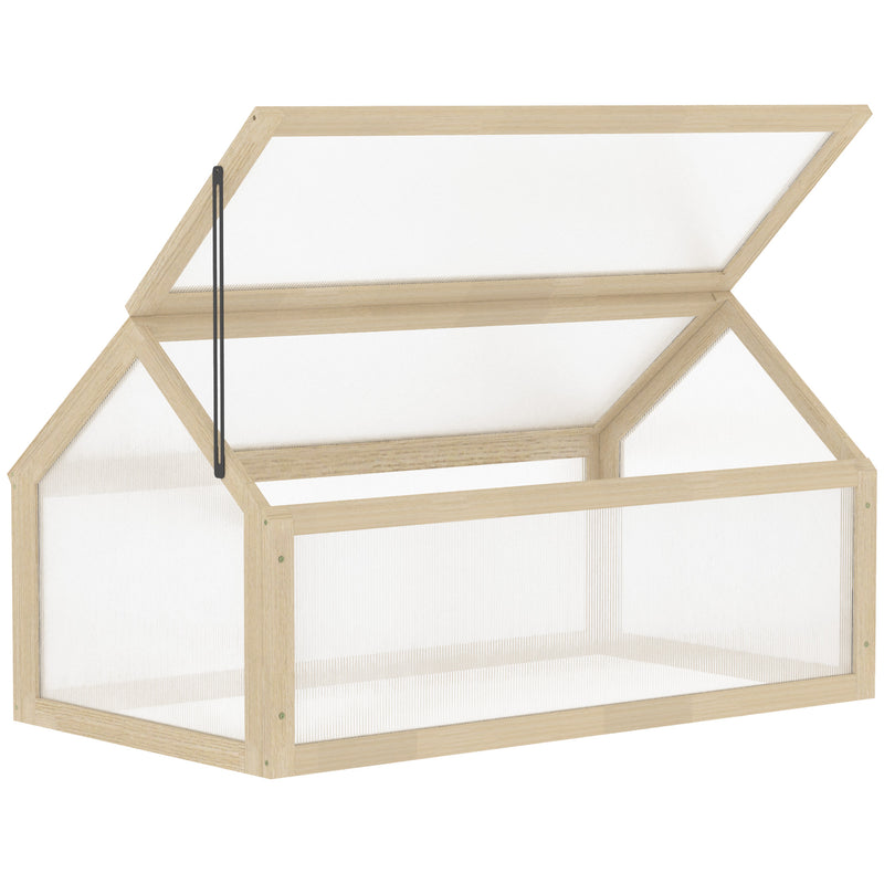 Outsunny Wooden Cold Frame Greenhouse Garden Polycarbonate Grow House, Natural