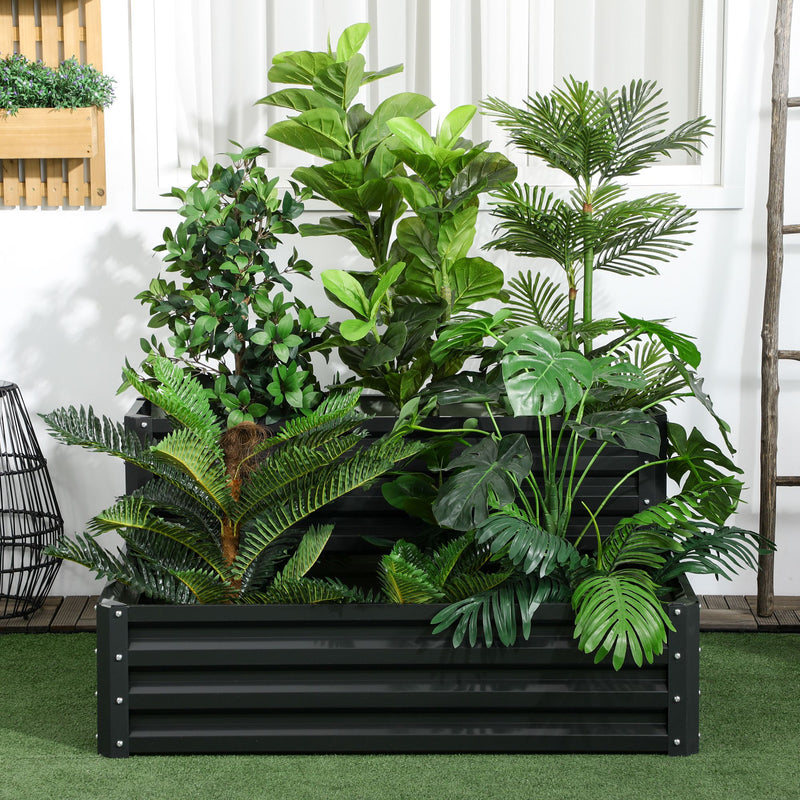 Outsunny 2 Tier Galvanised Raised Garden Bed Planter Box Open Bottom Dark Grey