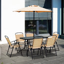 Outsunny 8 Pieces Dining Set Furniture Garden Foldable 6 Chairs 1 Table with Parasol Beige