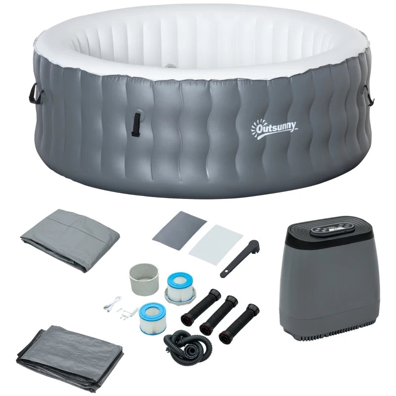 Outsunny Round Hot Tub 4 Person, Light Grey