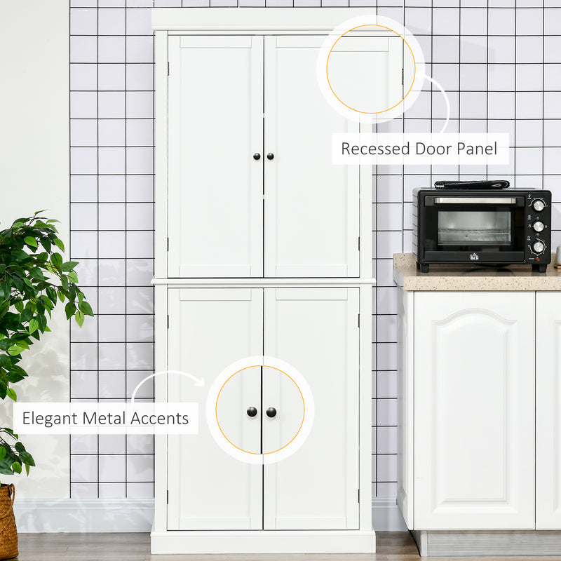HOMCOM Modern Kitchen Storage Cabinet, 6-Tier Shelves W/ 4 Adjustable, White