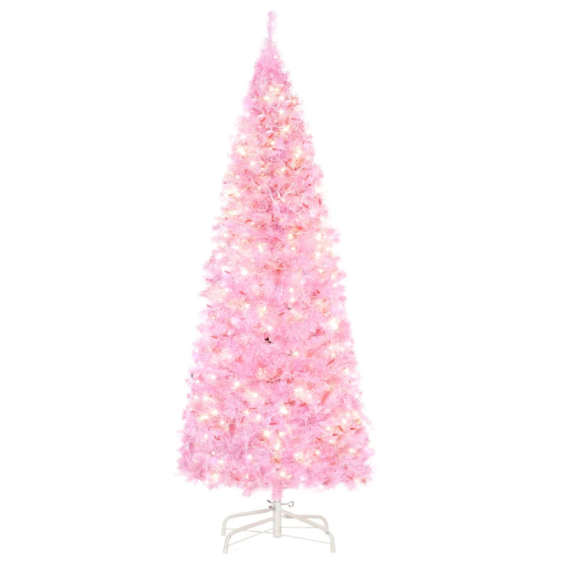 HOMCOM Christmas Tree Slim Pink 5' with 250 Warm White LED Lights