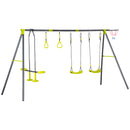 Outsunny Kids Metal Swing Set for Backyard W/Adjustable Seats, Gym Rings, Seesaw