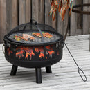 Outsunny Outdoor Fire Pit with Grill Cooking Grate W/ Cover Fire Poker Yard Bonfire Patio