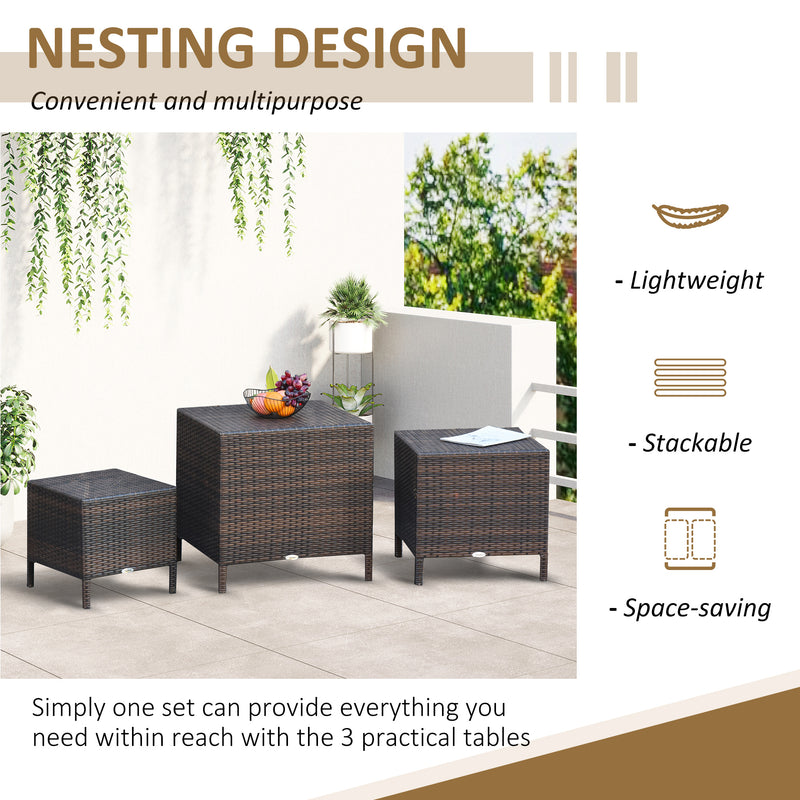 Outsunny Rattan Side Table Set- Brown