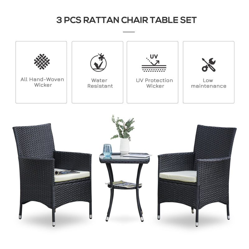 Outsunny-3 Piece Rattan Bistro Set - Black