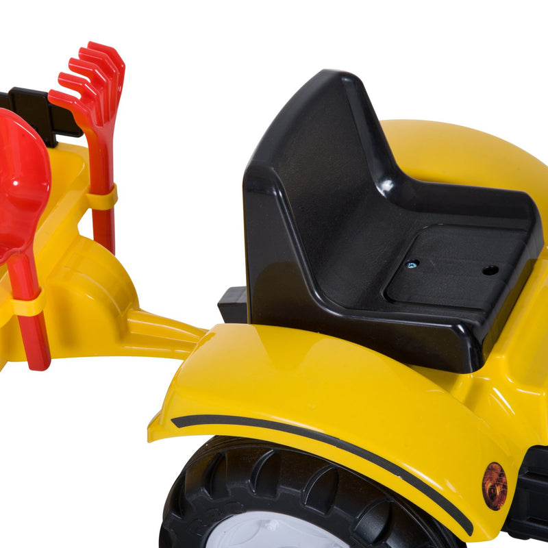 HOMCOM Kids Excavator with Pedals and Trailer - Yellow