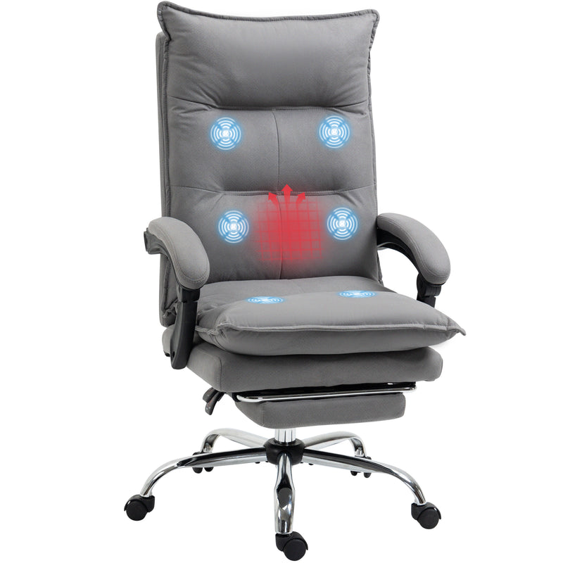 Vinsetto Vibration Massage Office Chair with Heat, Microfibre Computer Chair with Footrest, Armrest, Double Padding, Reclining Back, Grey