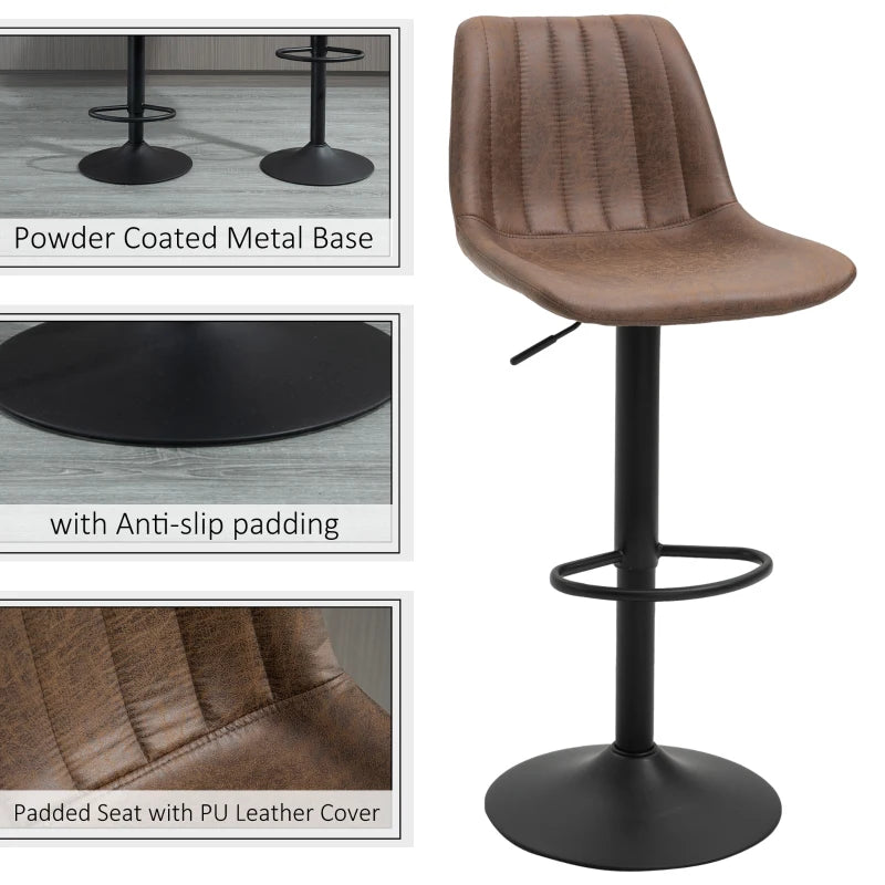 Brown Bar Stools Set of 2 with Footrest Brown Adjustable Height Swivel