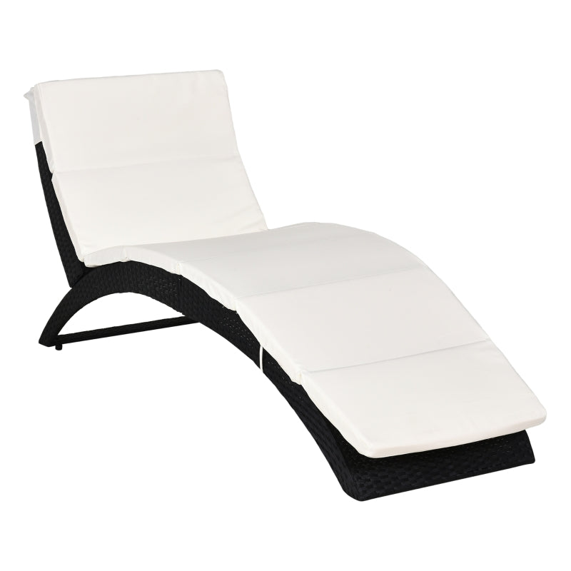 Outsunny Foldable Rattan Single Lounger - Black