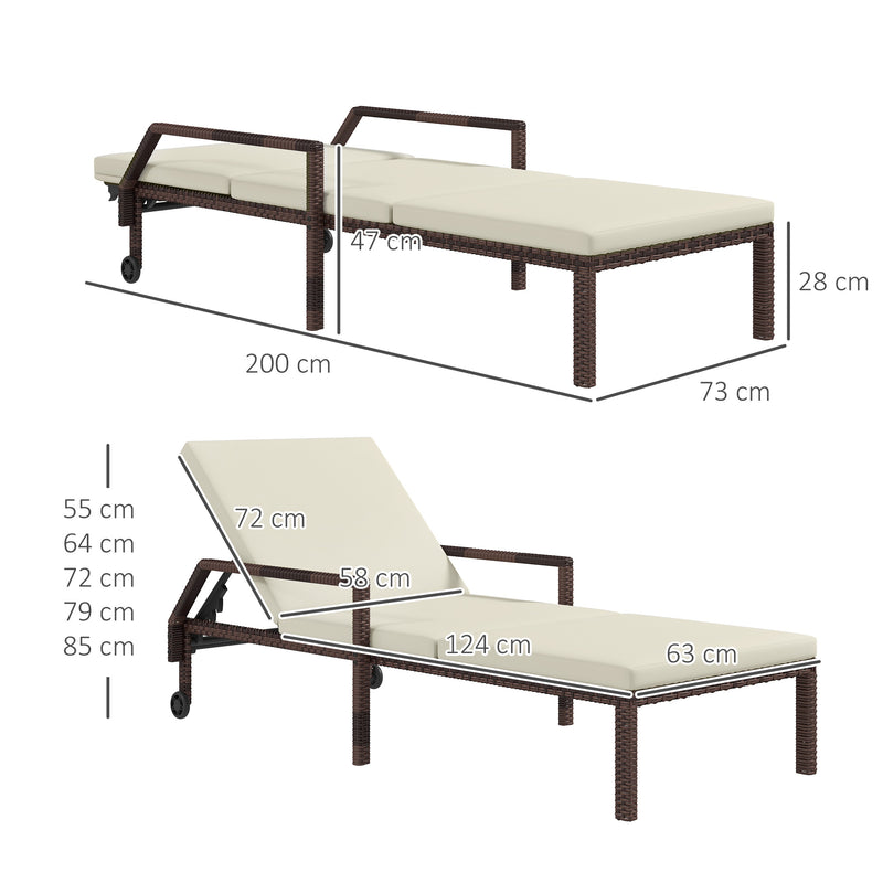 Outsunny Rattan Wicker Chaise Sun Lounger Garden w/ Adjustable Backrest & Wheels