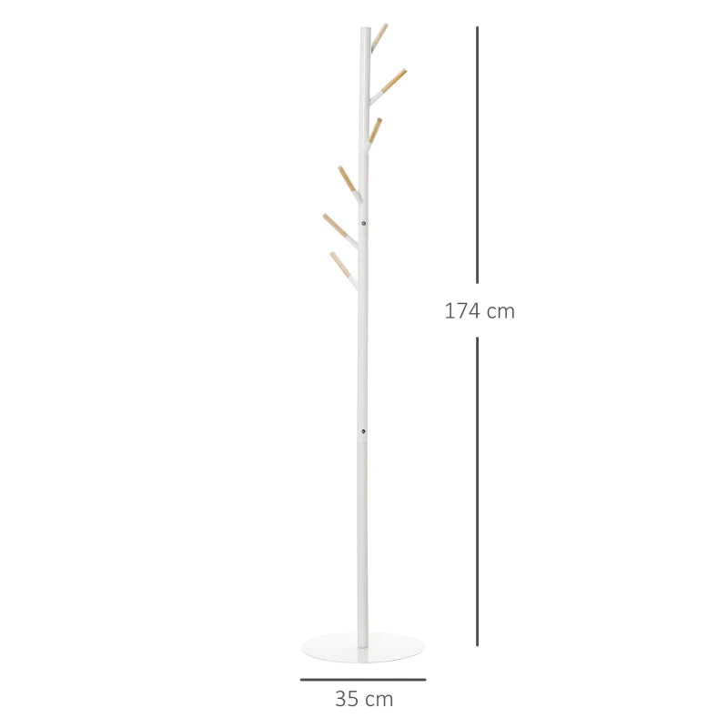 HOMCOM Coat Rack with 6 Hooks 174cm - White