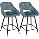 HOMCOM Bar Stools Set of 2, Velvet-Touch Fabric Counter Height Bar Chairs Blue